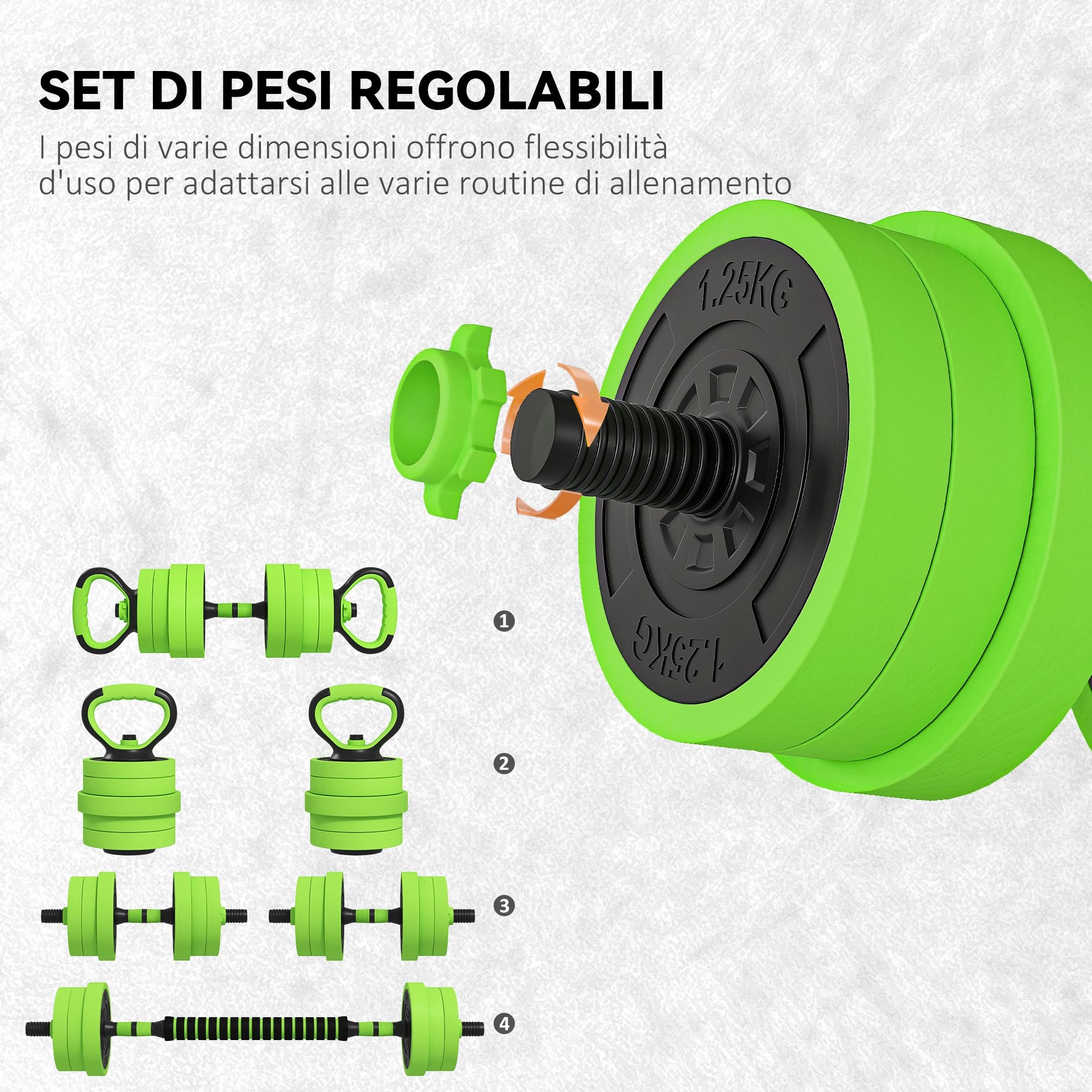 Set Pesi Da Palestra 4 In 1 Sportnow - Manubri Regolabili, Kettlebell E Supporto Flessioni, Totale 20 Kg