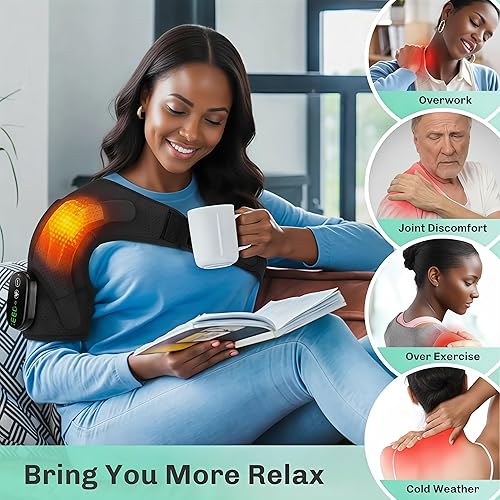Miniatura 5 de Envoltura de hombro térmica inalámbrica con vibración, alivio del dolor para hombros, cuello y hombros congelados, alivia la fatiga, promueve un