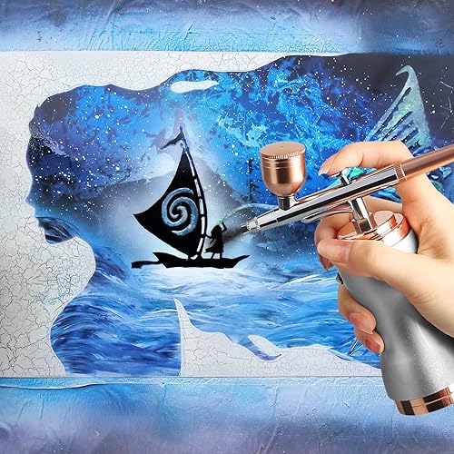 Miniatura 16 de Kit de aerógrafo con compresor 30PSI pistola de aerógrafo portátil recargable de mano inalámbrico cepillo de aire para uñas, arte, pintura, Negro