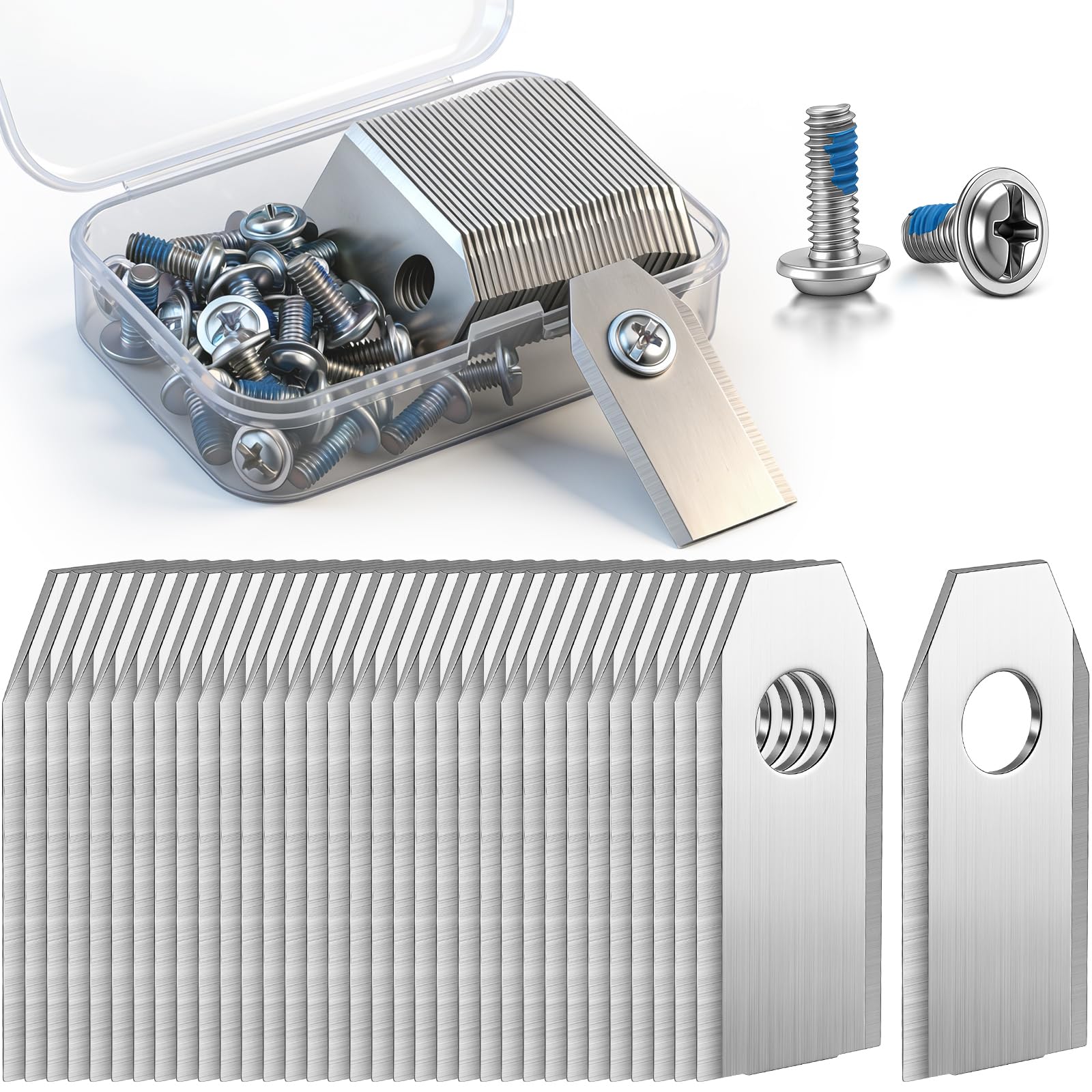 Hestya Lames de rechange 30 compatibles avec les tondeuses robotisées Ecovacs Goat séries G1, O et A, ouverture de 7,2 mm, lame de rechange en acier inoxydable, 30 vis et rondelles adhésives bleues