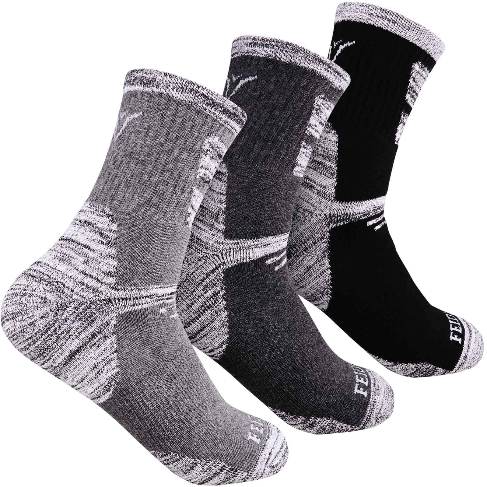 FEIDEER Men's Hiking Walking Socks, Multi-pack Wicking Cushioned Outdoor Recreation Cotton Quarter Crew Socks