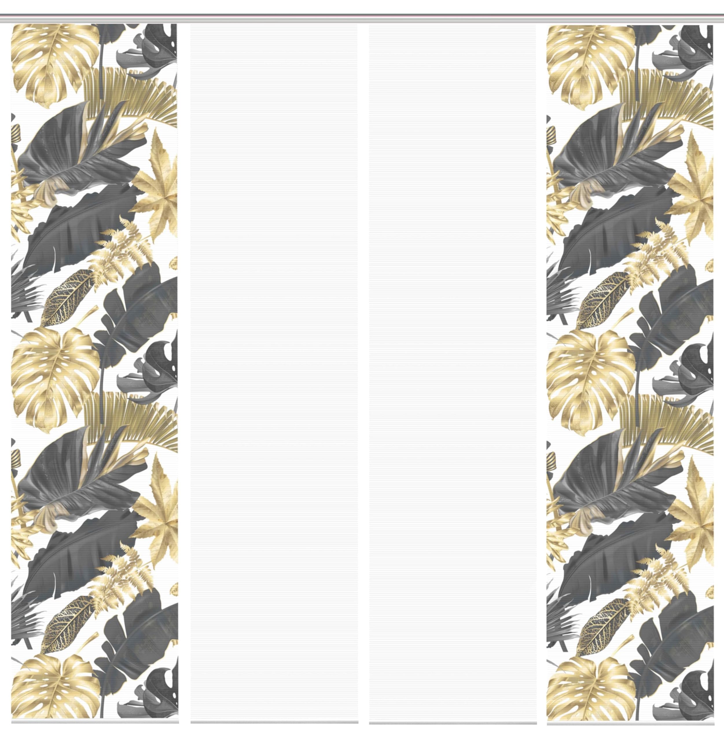 94371 | 4er-Set Schiebegardine 'LETHI', Digitaldruck auf Bambus-Optik, mit abstraktem Blumen-Motiv, 260x60cm, Farbe: Gold