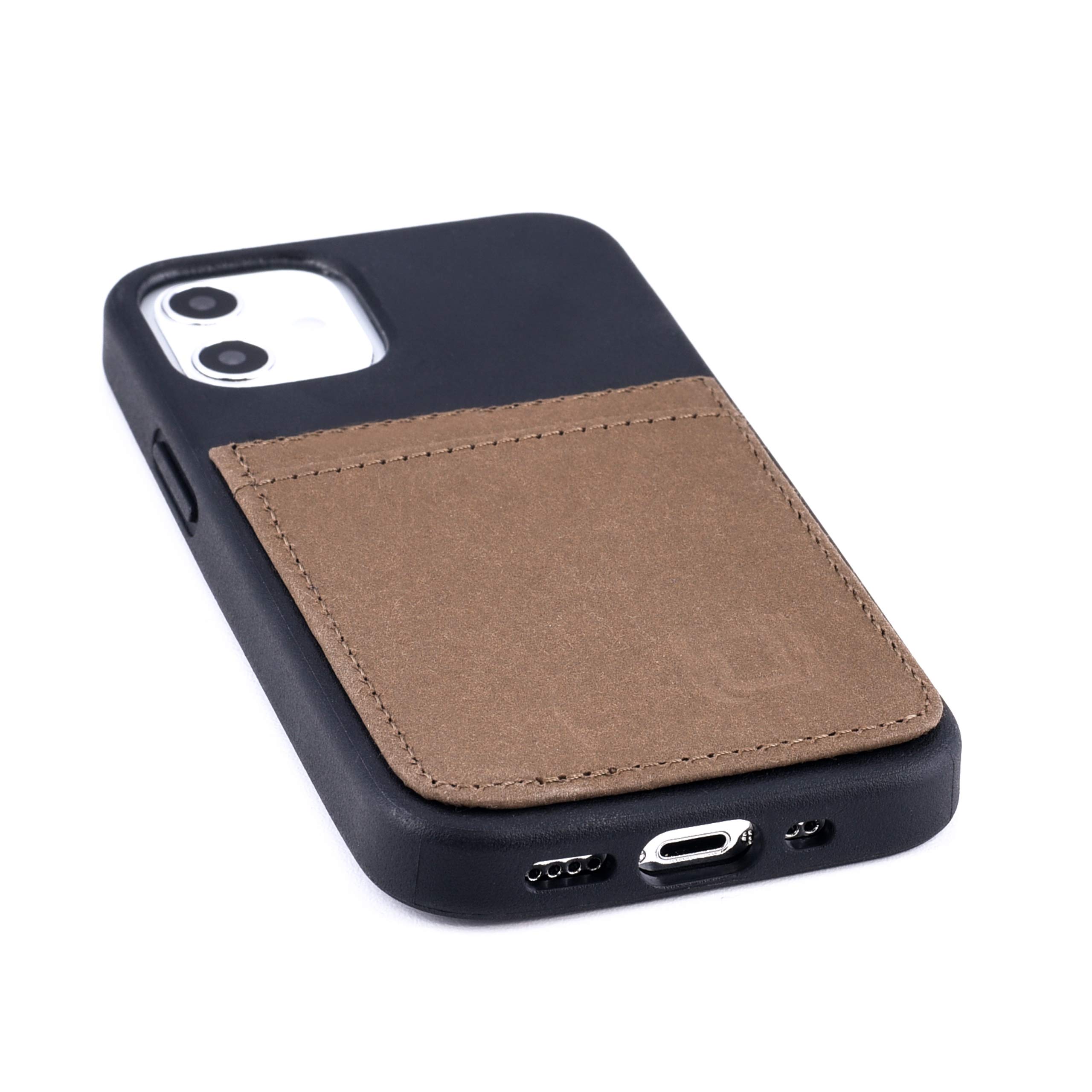 Dockem - Custodia a Portafoglio BIO per iPhone 12 mini: Materiali Sensibili, Montaggio Magnetico e 1 Scomparti Carte di Credito (M2B da 5.4", Nero e Marrone Chiaro)
