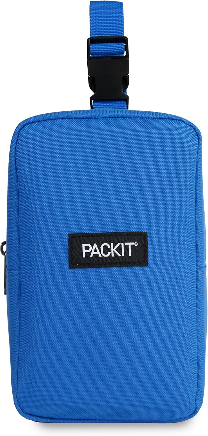PackIt Freezable Upright Snack Box, Azure Blue, Built with EcoFreeze Technology, Fully Freezable, Collapsible, Reusable, With Top Buckle Handle and Top Load Design, For Perishable Snacks On the Go