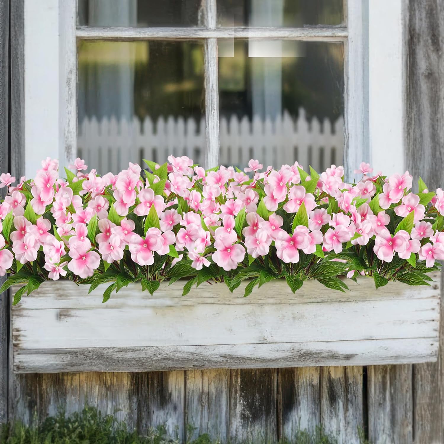 2 Pcs Artificial Flowers Outdoor Impatiens UV Resistant Fake Silk Impatiens Flowers Pink Faux Flowers Impatiens Bushes Artificial Impatiens for Outdoor Planter Pot Hanging Basket Porch Decor - Image 5