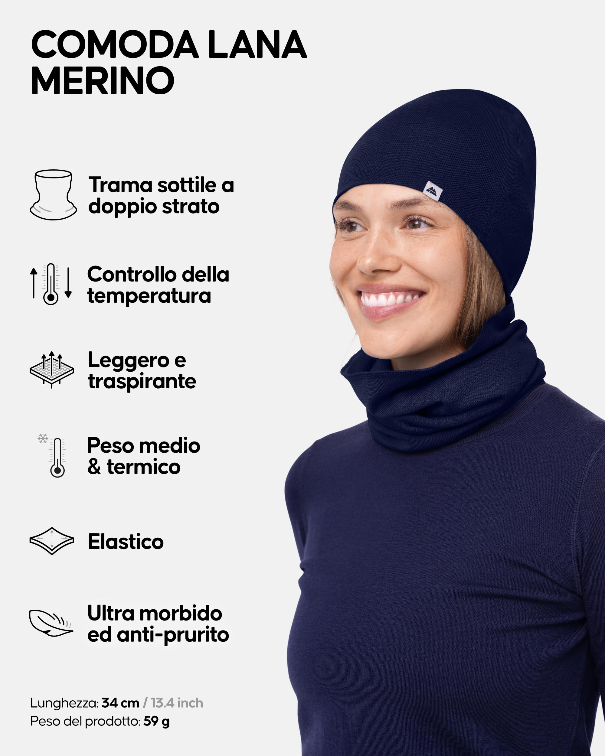 DANISH ENDURANCE Scaldacollo in Lana Merino per Uomo e Donna, Copricollo, Sciarpa, Coprifaccia Sportivo