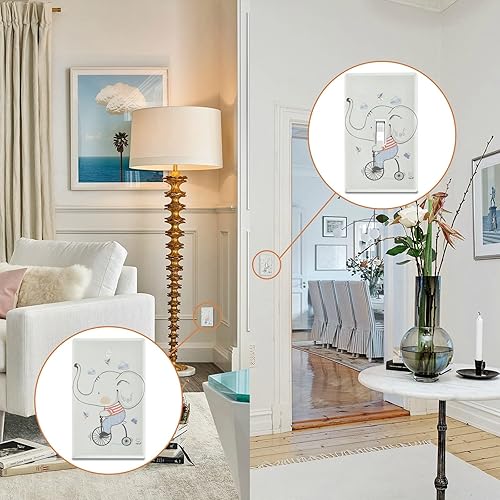 Miniatura 4 de Cute Baby Elephant On Bicycle With Butterfly Bird Cloud Cartoon Character On White Toggle Switch Cover Switch Plate 2.9" X 4.6" Light Outlet Wall