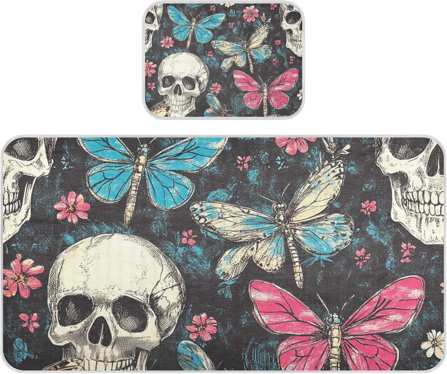 Skulls Retro Flowers Butterfly Cooling Baby Waterproof Crib Mattress Protector 28" x 52" Reusable Bed Pads Washable for Baby&Toddler