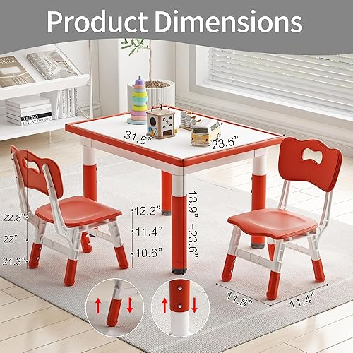Miniatura 42 de Juego de mesa y 2 sillas para niños, juego de mesa y silla para niños pequeños de altura ajustable, 31.5 pulgadas de largo x 23.6 pulgadas de ancho,