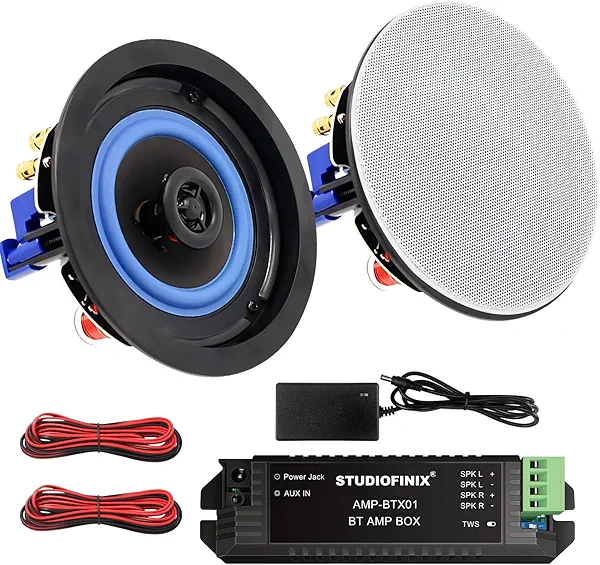 STUDIOFINIX 4 Inch Bluetooth Ceiling Speakers,160W 2-Way System, Wired Surround Sound for Living Room, Office,Kichten,Study Room,Basement,Covered Patio and Flush Mount