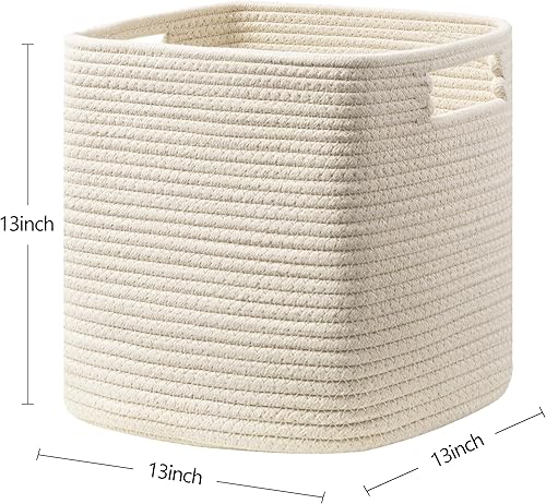 Miniatura 8 de UBBCARE Juego de 3 cestas de cuerda de algodón de 13 pulgadas, cestas de almacenamiento para estantes, cestas tejidas para organizar con asas, cubos