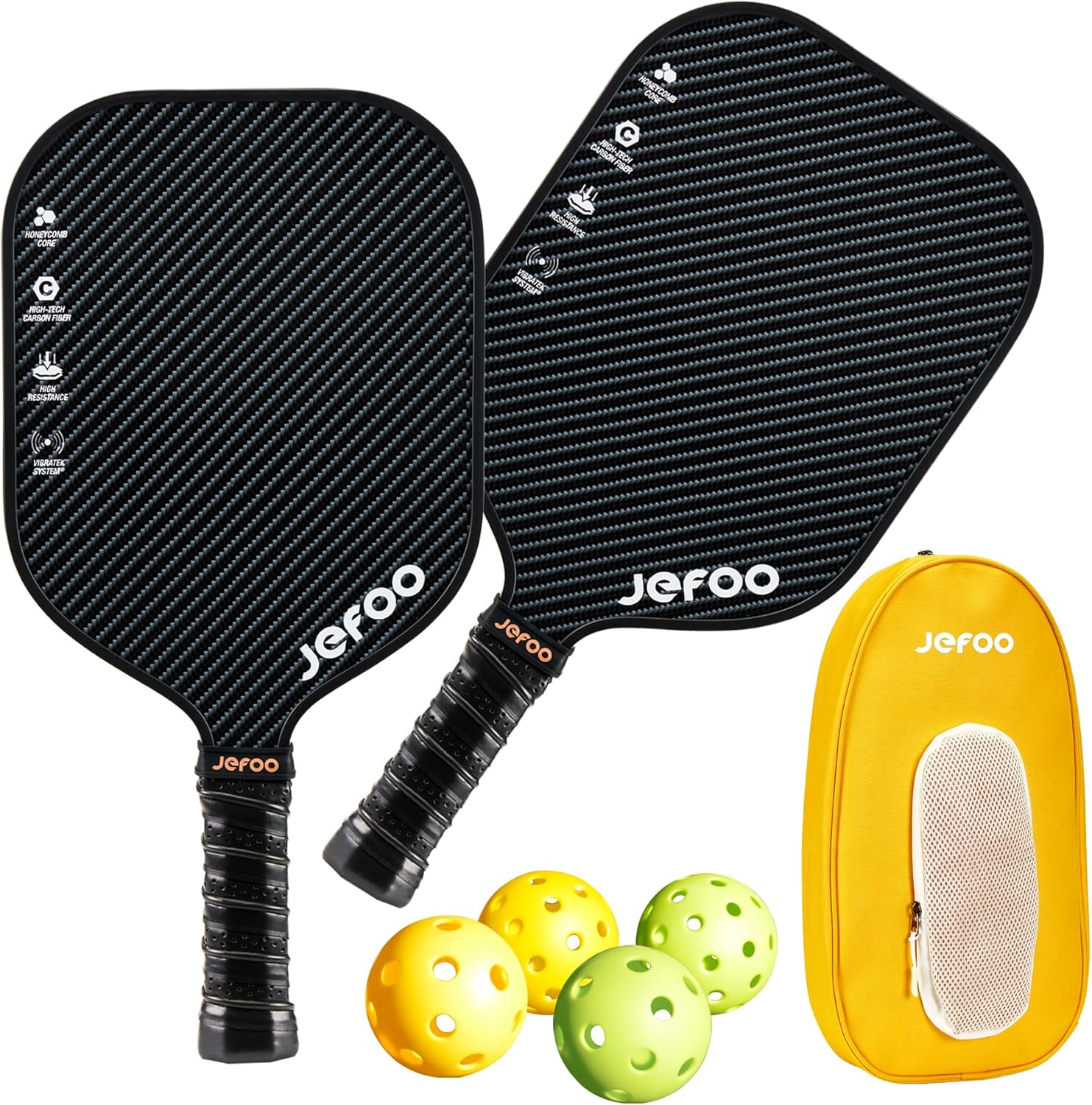 Jefoo Pickleball Paddle Set of 2 - High Performance Lightweight Fiber Glass/Carbon Fiber Material, Good Grip - Sturdy Pickle Ball Paddles for Ultimate Game Experience