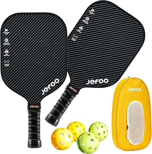 Juego de 2 paletas de pickleball  Material ligero de fibra de vidrio y carbono de alto rendimiento, buen agarre, paletas resistentes para una