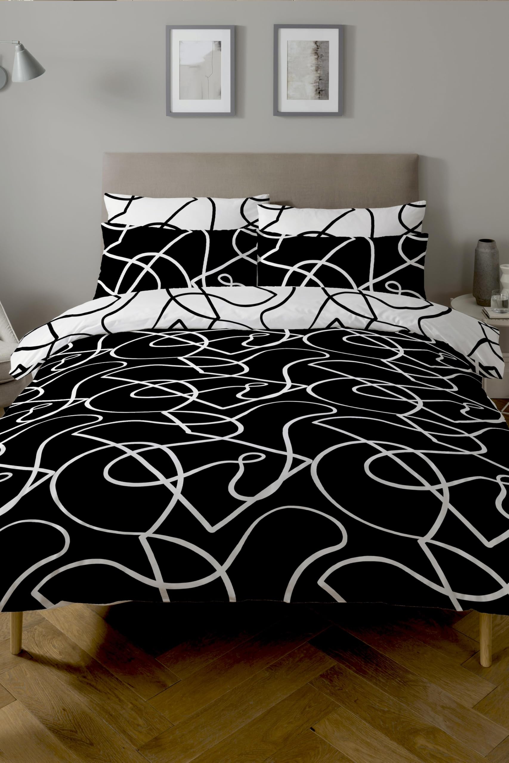Copenhagen Home Pablo Monochrome Reversible Duvet Cover and Pillowcase Set - Single