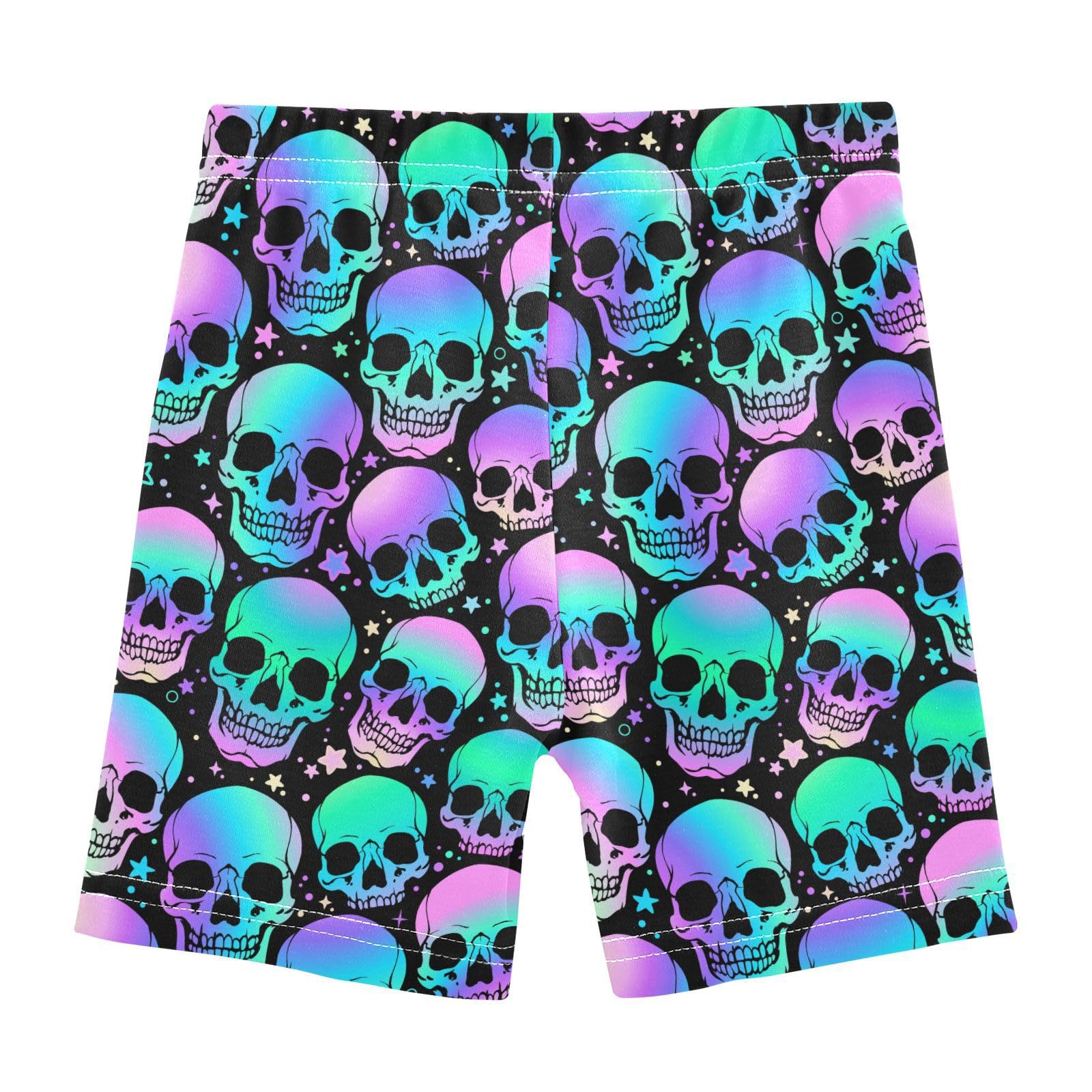 JHKKU Girls Bright Skulls Shorts Cotton Cartwheel Bike Kids Biker Under Dress Dance Short Girl Clothes 5T