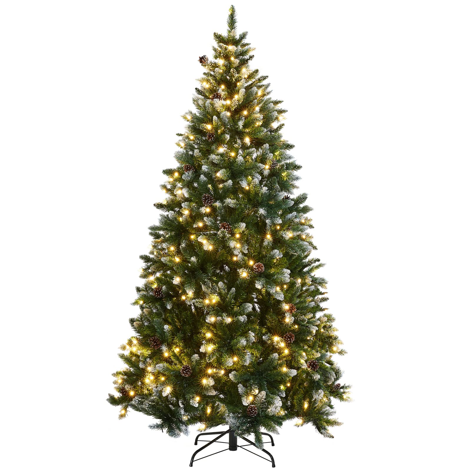HOLLO STAR 7ft Pre-Lit Snow Artificial Christmas Tree w/400 LED Lights, 1150 Branch Tips Hinged Flocked Trees with Pine Cones and Metal Stand, Holiday Decoration Xmas Tree