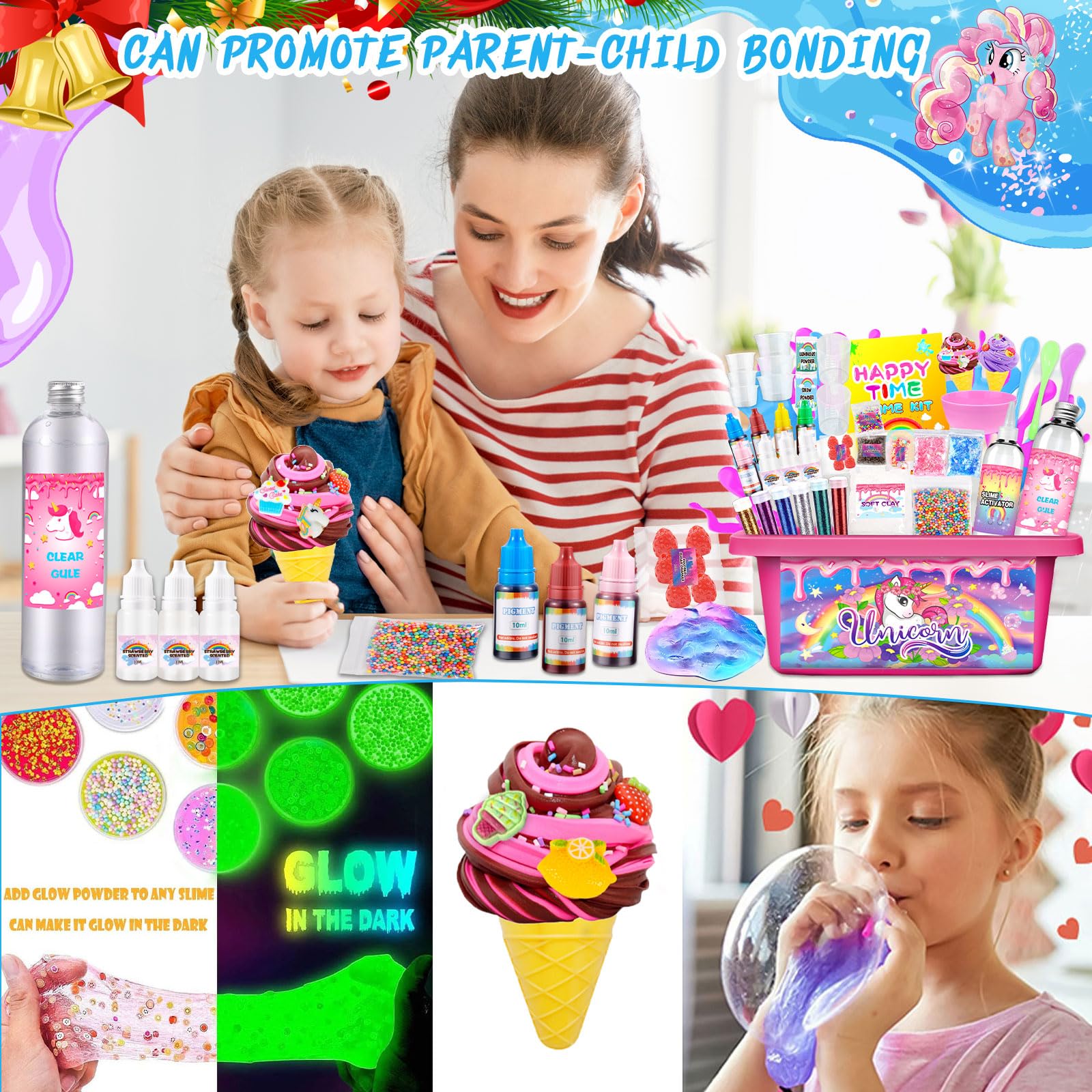 Kit Slime Fluffy per Ragazze - Unicorn Slime Kit Completo per Fare Slime di Gelato, Fluffy, di Burro, Nuvola e Schiuma. Regalo per Bambina DIY, Fai da Te Fluffy Slime