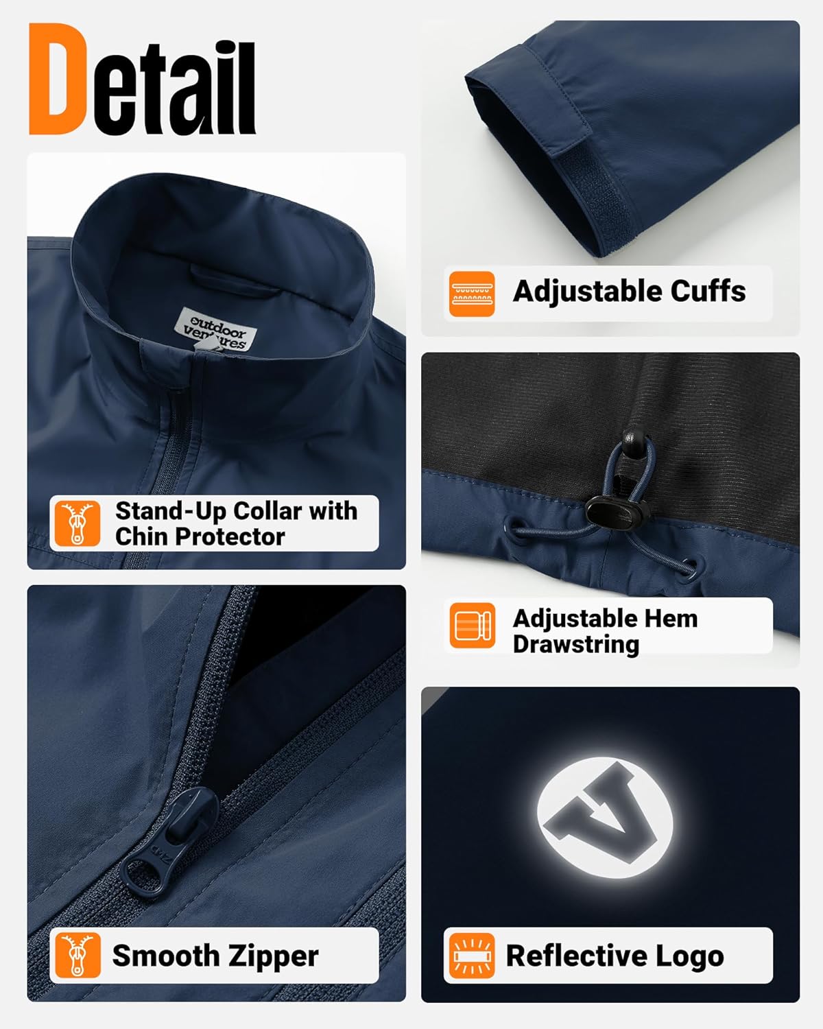 Outdoor Ventures Men's Lightweight Jackets Waterproof Rain Shell Jackets with Velvet Lined Windbreaker for Outdoor Sports - Image 4