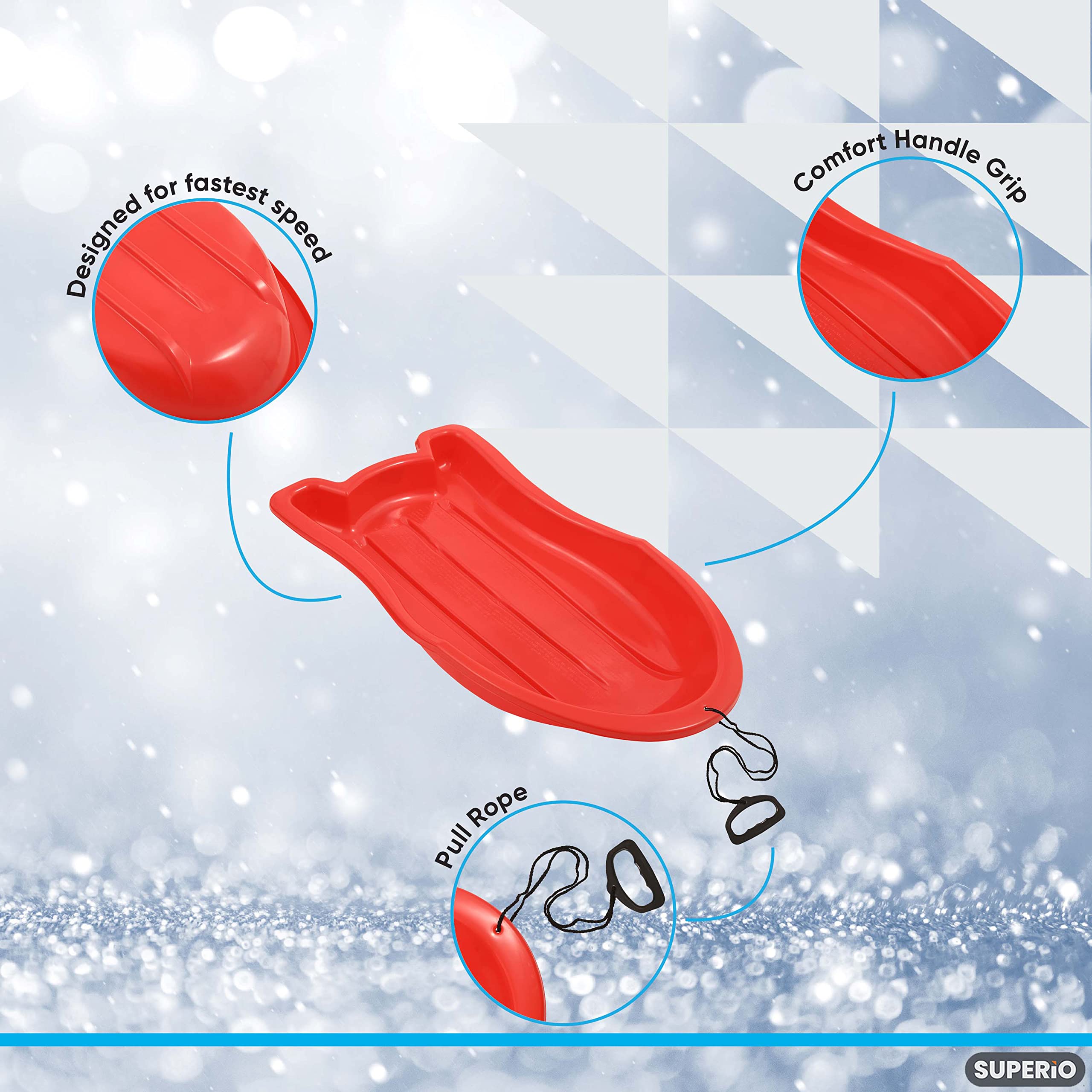 Superio Toboggan Lot de 6 traîneaux à Neige en Plastique de 94 cm pour Enfants et Adultes avec Cordes de Traction et poignées (Rouge)