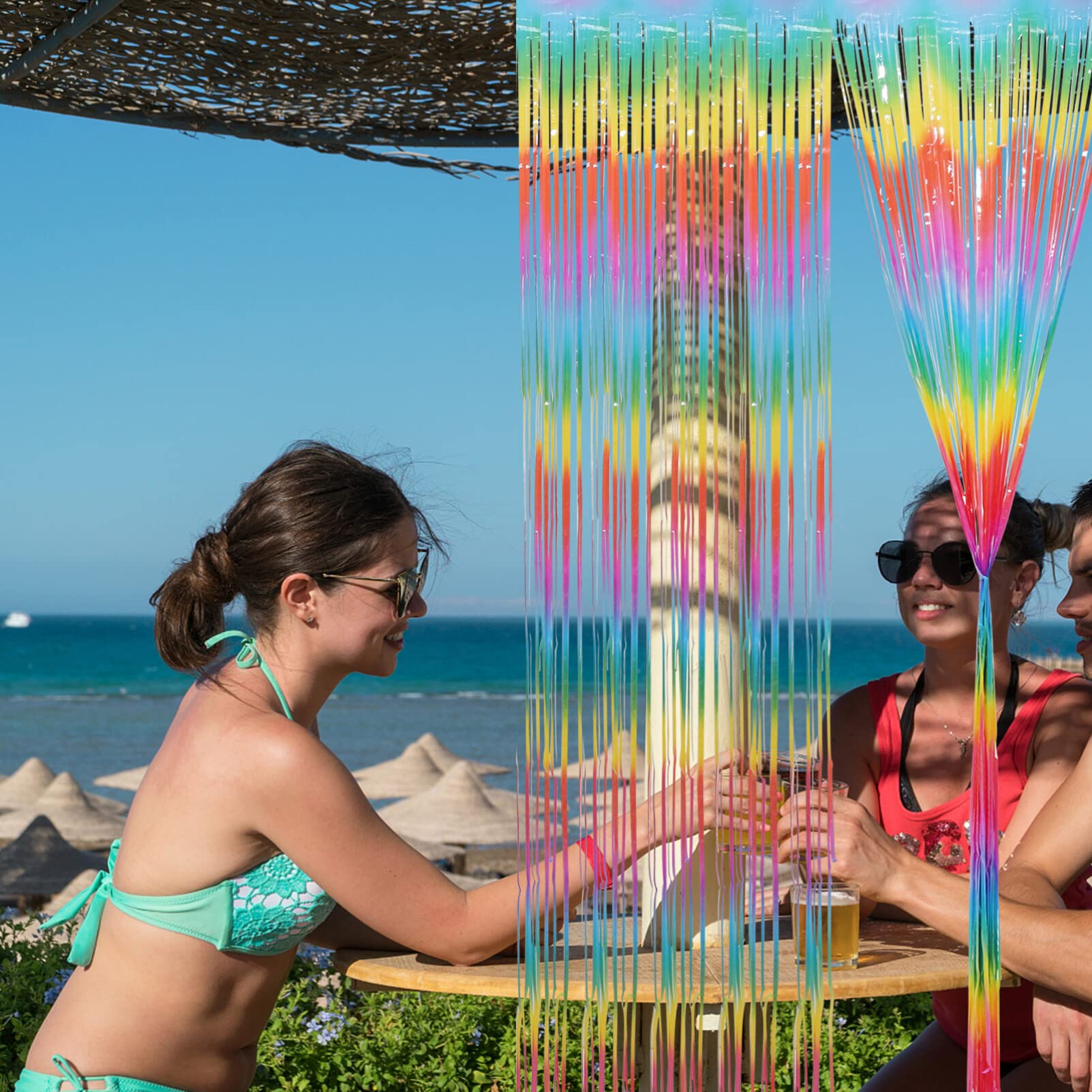 VOSAREA 2pcs Tinsel Fringe Curtains for Birthday Decorations Shower Backdrop Rainbow Gradient Foil Streamers for Parties and Photo Booths