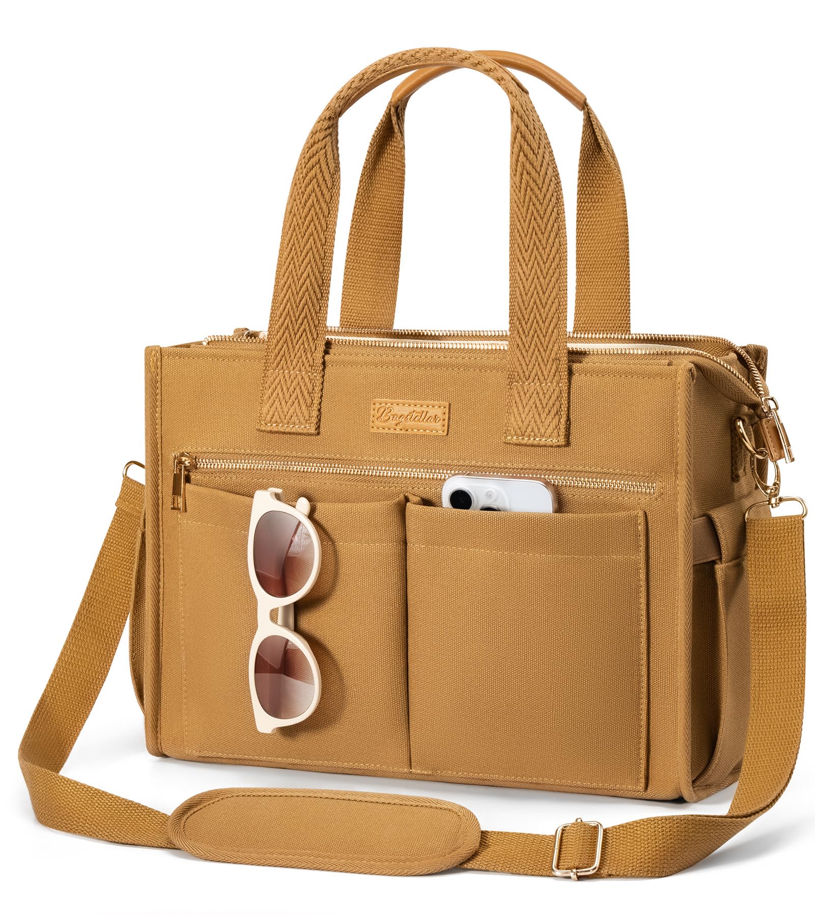 Canvas Tote Bag for Women, 15-Pockets Work Laptop Tote Purse Large Crossbody Nurse Teacher Bible Bag for School Travel Daily