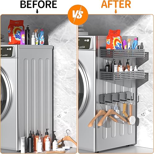 Miniatura 8 de Estante magnético para especias para refrigerador de 2 niveles y soporte para toallas de papel y soporte para utensilios, organizador magnético para