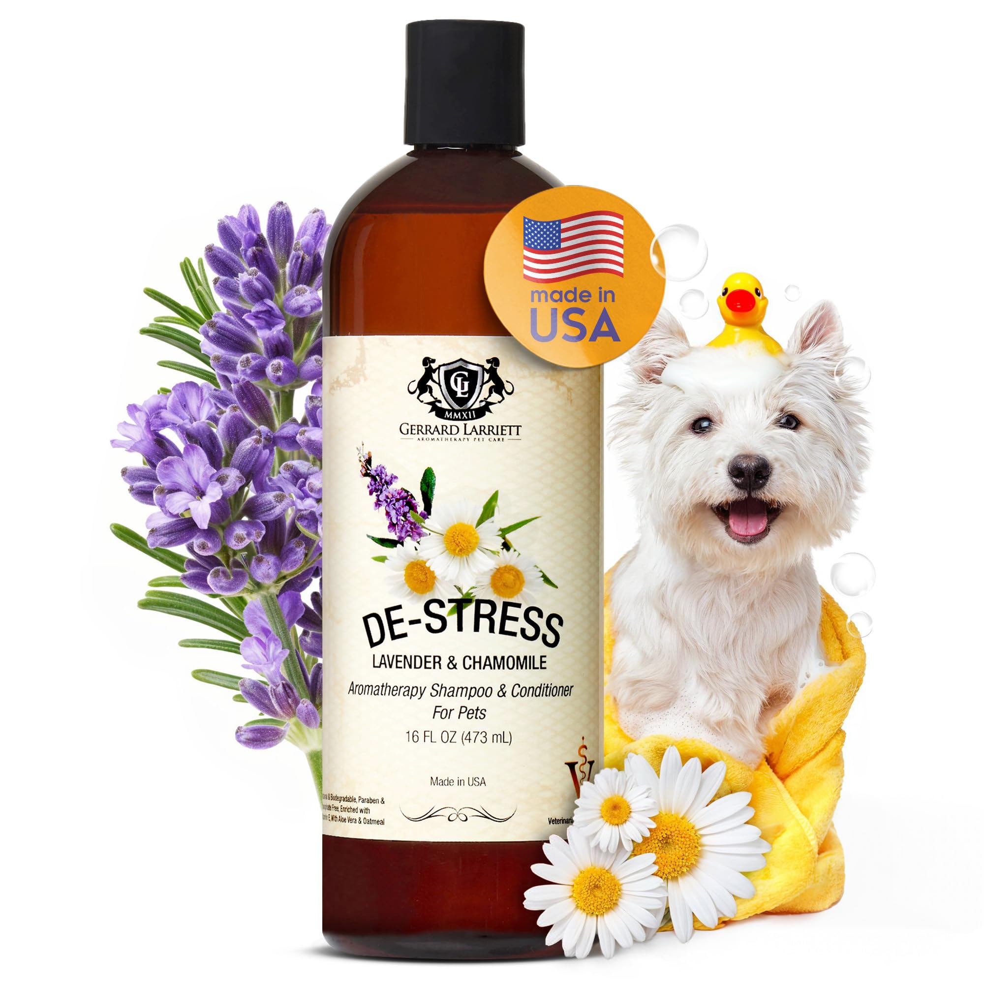 Gerrard Larriett De-estrés Lavanda y Manzanilla Aromaterapia Shampoo y Acondicionador para los Animales domésticos, medicado, blanqueando, Avena Champú Dog & Pet Odor Eliminator