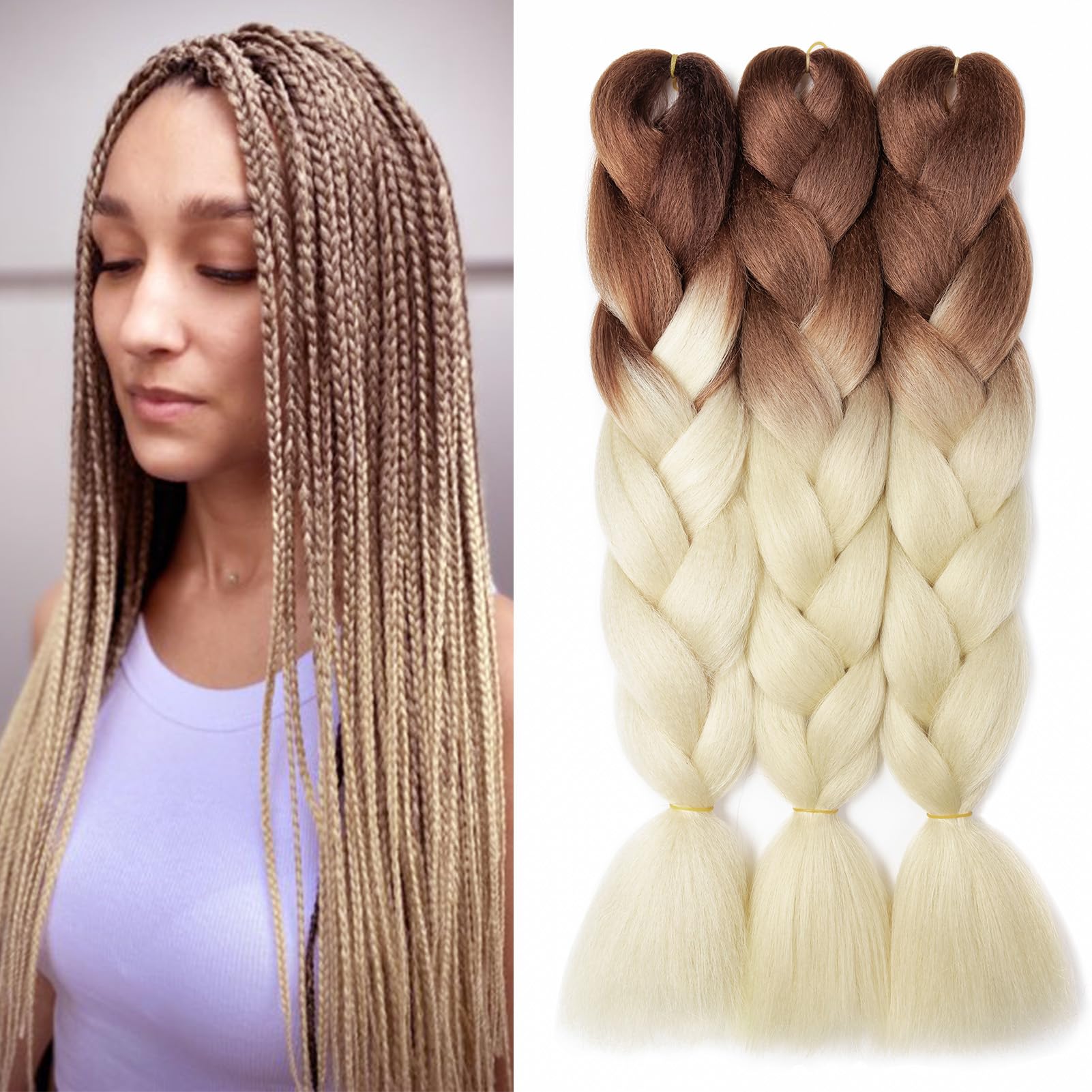 Dcbaboo Jumbo Braiding Hair Extensions 3packs 24inch Synthetic Hair Kanekalon Ombre Braids Afro Crochet Braids Twist Hair 300g