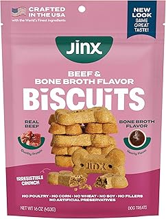 Jinx Oven-Baked Beef Bone Broth Biscuit Treats, Crunchy, All Natural, Superfood-Rich with Real Beef, Pumpkin & Blueberries, 16oz