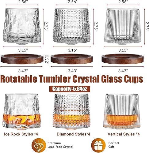 Miniatura 2 de Juego de 1 vasos de whisky giratorios a la antigua moda con posavasos creativos de nogal, regalos de whisky para hombres, marido, día del padre,