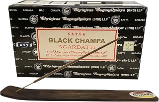 Govinda Incense Stick Holder Bundle with Satya Bangalore (BNG) Incense Sticks - 12 Boxes x 15 Grams (Black Champa)