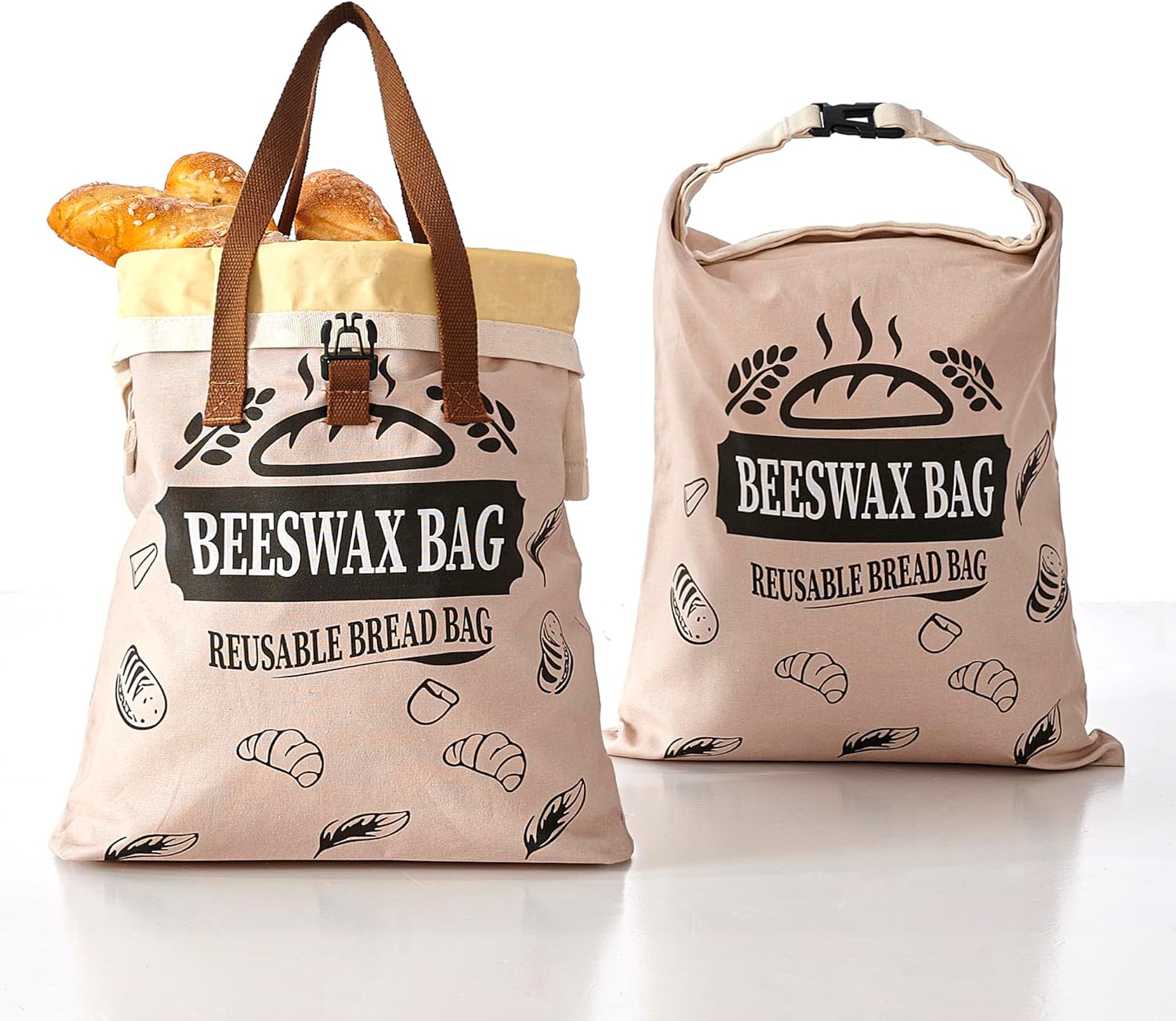 2 Pack Reusable Beeswax Bread Bags for Homemade Bread with Handle,17 X 13 Inch Large Cotton Sourdough Bread Storage for Fridge Freezer Counter,Keep Fresh Longer