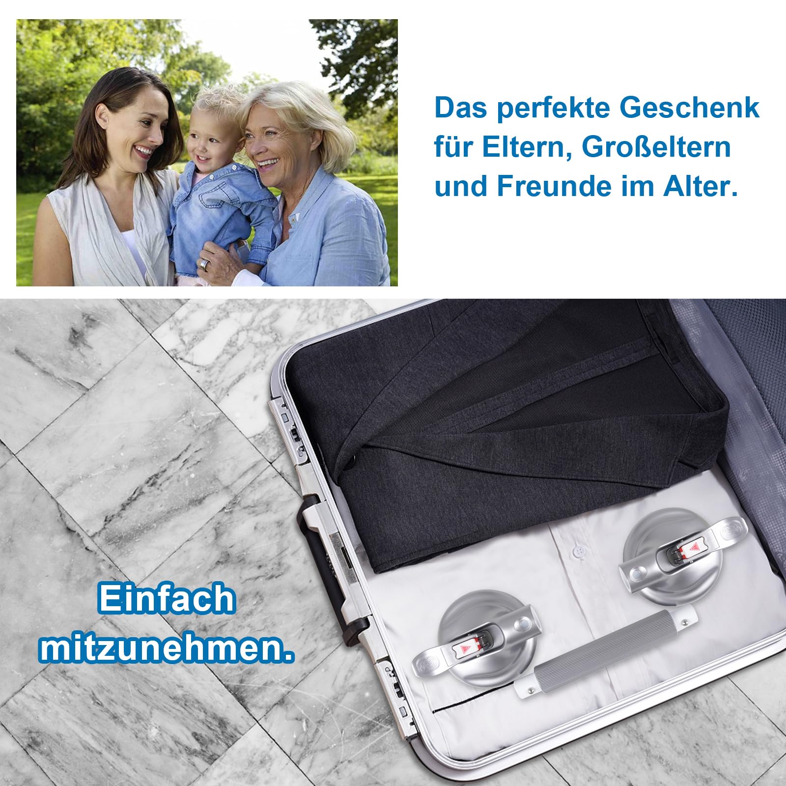 48,3 cm großer Haltegriff mit Saugnapf, tragbarer Duschgriff, Saugnapf, Badewannengriff mit starkem Halt, Saugnapf-Armatur und Schnellentriegelung für Badezimmer (max. Kapazität: 136 kg