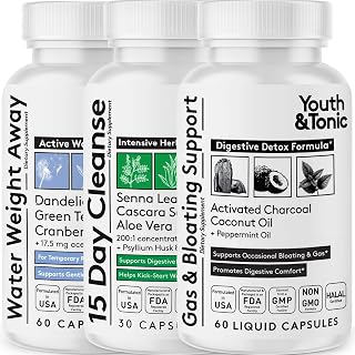 Youth & Tonic Belly Bloating Relief for Gas, Gut & Water Debloating – Digestion & Fluid Retention Support with Activated Charcoal for Women & Men– 150 Pills