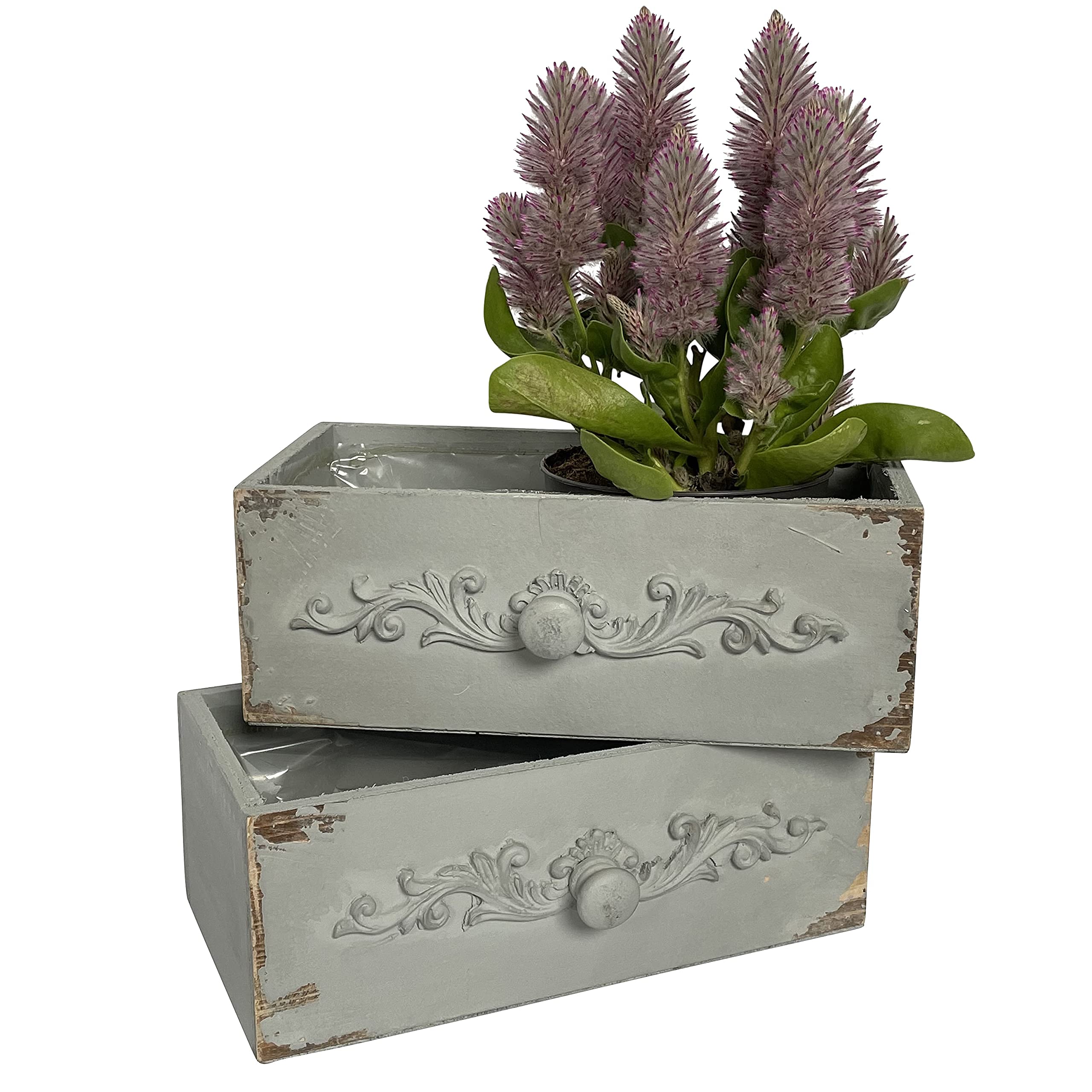 OF 2 Schubladen im Vintage Stil zum Bepflanzen im Set - Blumentopf fr  Kruter und Blumen, Blumenkasten (Grau P38): Amazon.de: Garten