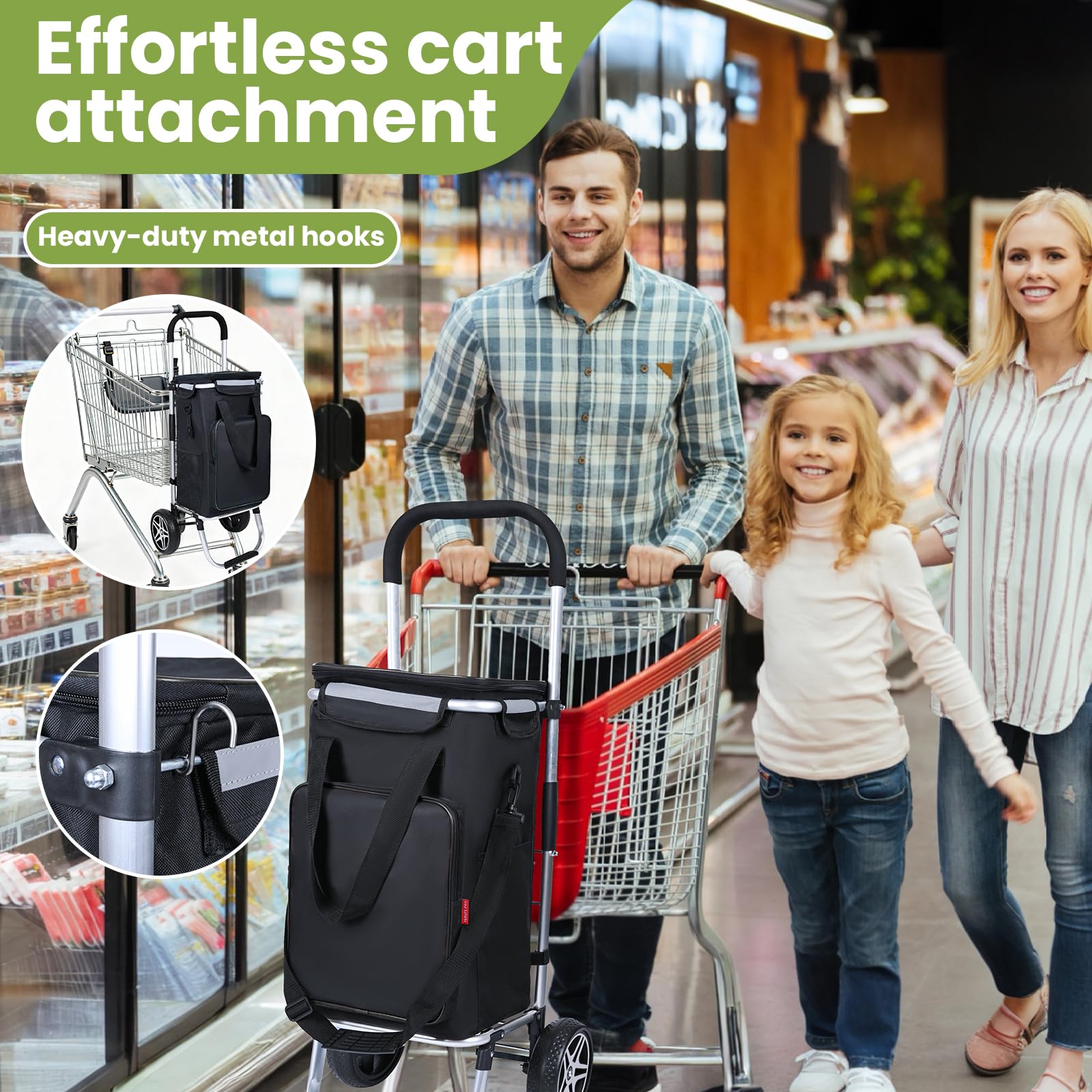 YEAUPE PRO Einkaufswagen mit Kühlfach | max. 47L & 25kg Traglast | Klappbarer 3in-1 Trolley Sackkarre und Umhängetasche | Handwagen, Shopper, Einkaufsroller, Schwarz