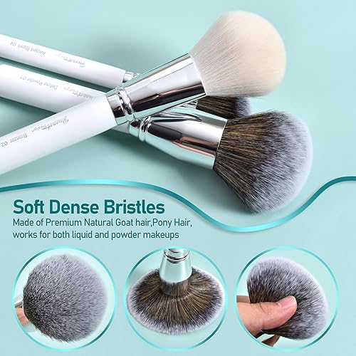 Miniatura 4 de Bueart Desig - Juego de brochas de maquillaje profesional, 26 piezas, pelo de cabra natural real, etiquetado, blanco, con base en polvo, rubor,