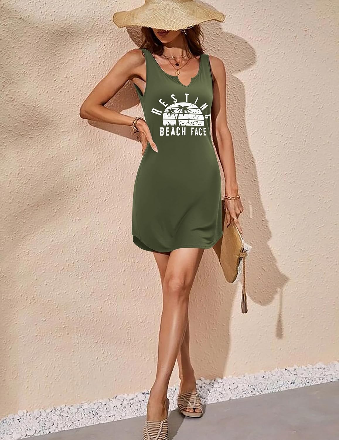 Ekouaer Women's Tank Nightgown V Neck Sleepshirts Soft Sleeveless Chemise Nightdress S-XXL - Image 5