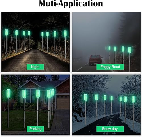 Miniatura 5 de Marcadores de entrada alimentados por energía solar, luces de entrada, reflectores en postes para nieve, carretera, patio al aire libre (verde, 4