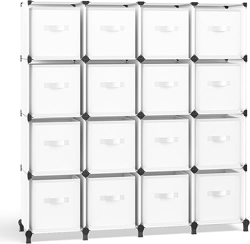 SONGMICS Organizador de almacenamiento con cajas de almacenamiento, juego de 16 cubos, 16 contenedores plegables de tela no tejida, personalizables,