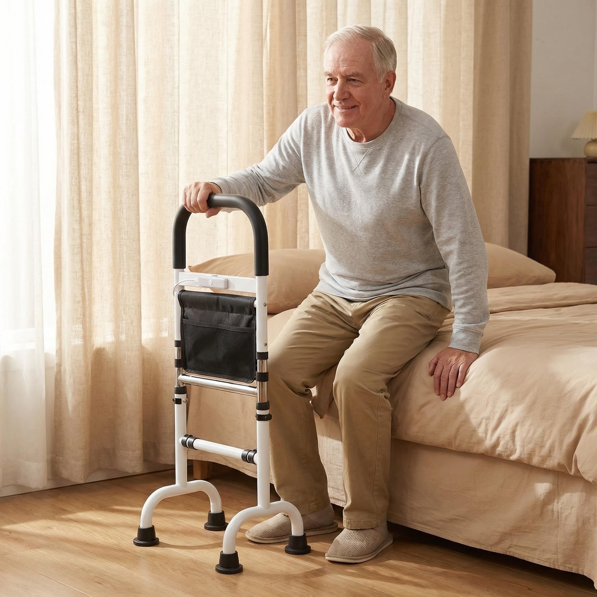 Aiuto in piedi per anziani, con luce di movimento, altezza regolabile, con piedini antiscivolo a ventosa, supporto per anziani, disabili, adulti con disabili
