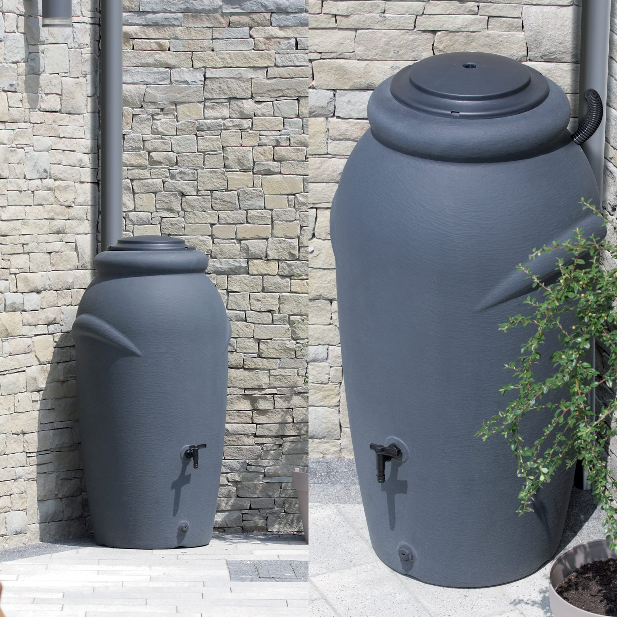 Prosperplast Deszczowa beczka wodna 210l Aquacan Baby z tworzywa sztucznego w kolorze Antracyt 59,6 x 56 x 118,3 cm + zestaw akcesoriów