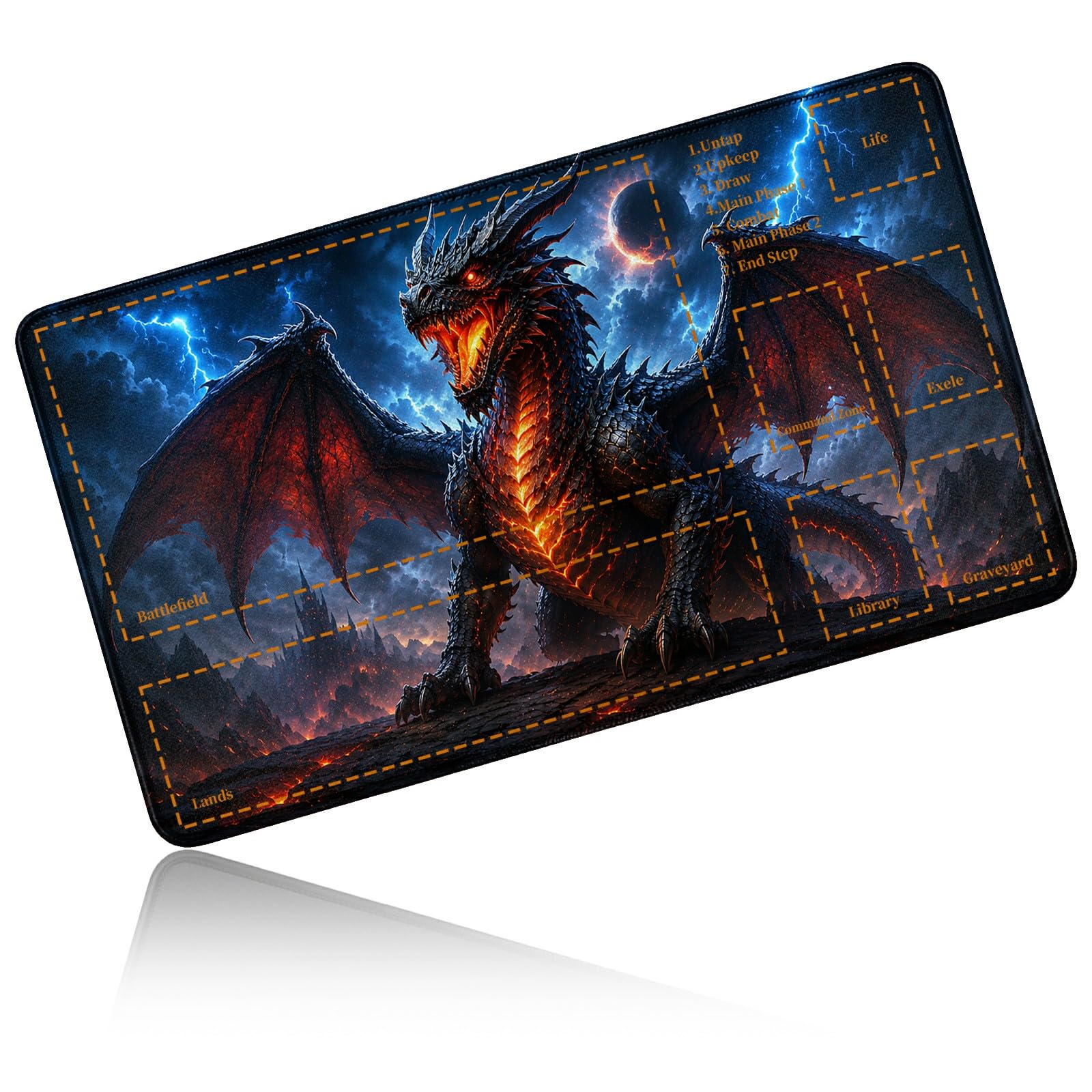 Dikoer for MTG/TCG Playmat w/Zones Commander Deck Gaming Mat, Lava Dragon