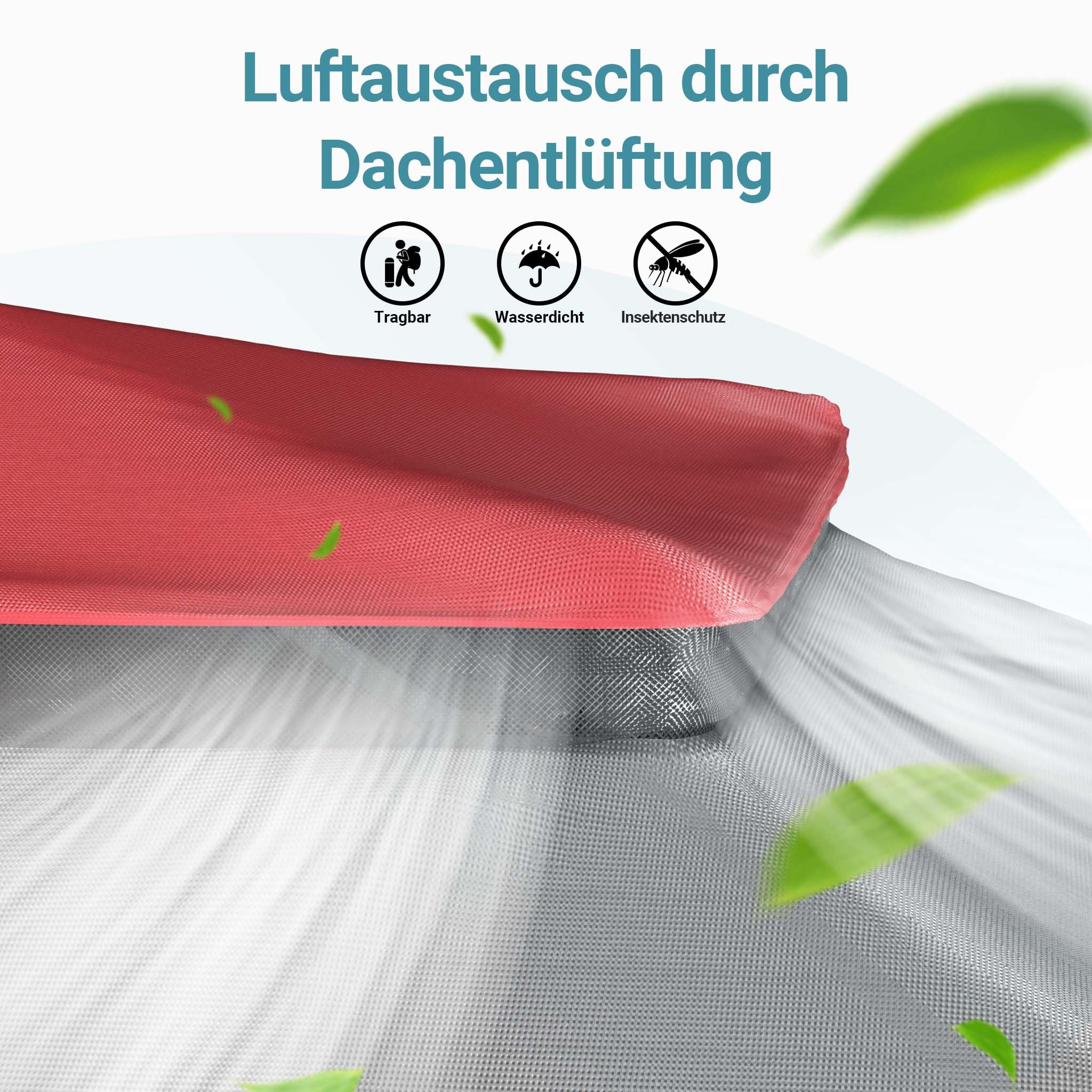 Wiltec Faltpavillon Moskitonetz 3,92 x 3,92 m grau rot, Gartenpavillon mit Rädern und Mückennetz, Partyzelt mit One Push-Technik und verstellbaren Beinen