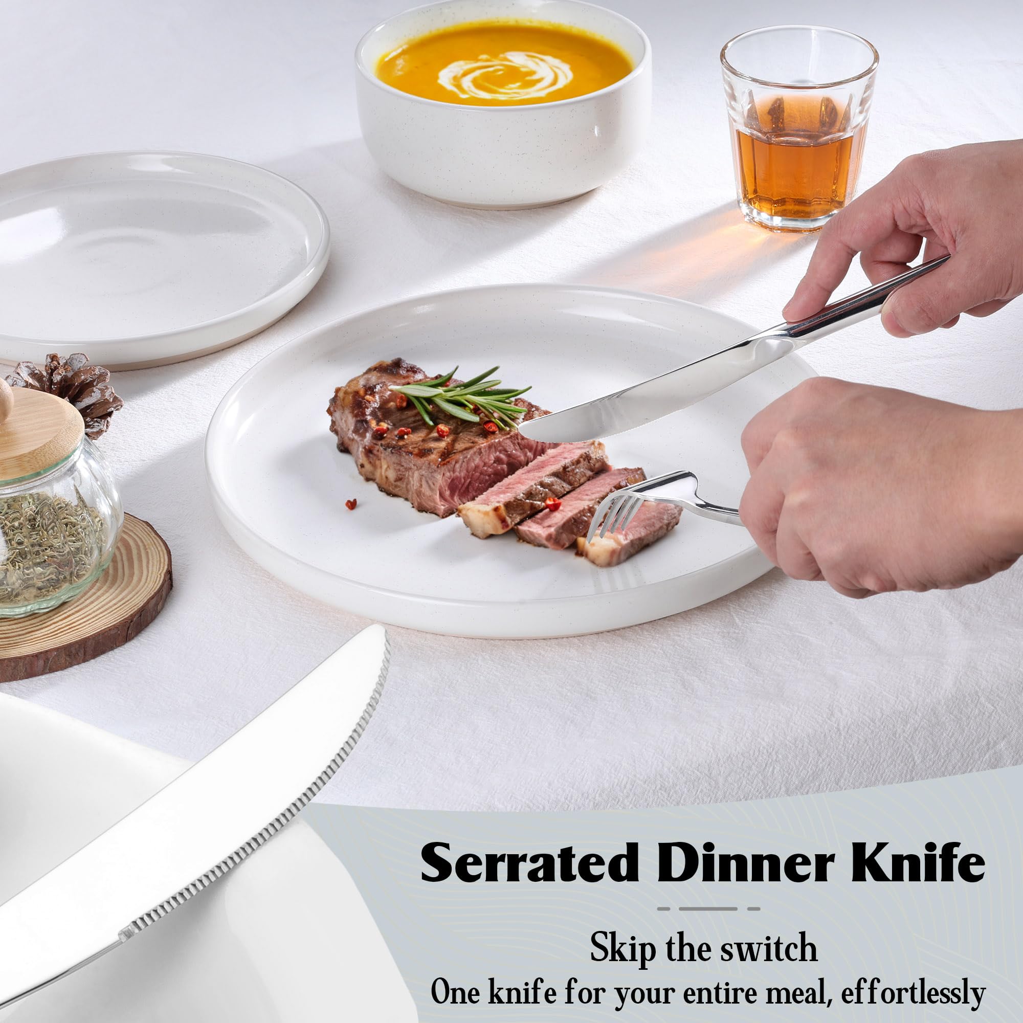E-far Strapazierfähiges Besteck-Set für 8 Personen, 40-teiliges Besteck-Set, aus schwerem Metall, für Zuhause, Restaurant, Hochzeiten, hochglanzpoliert und spülmaschinenfest Küche, Haushalt & Wohnen