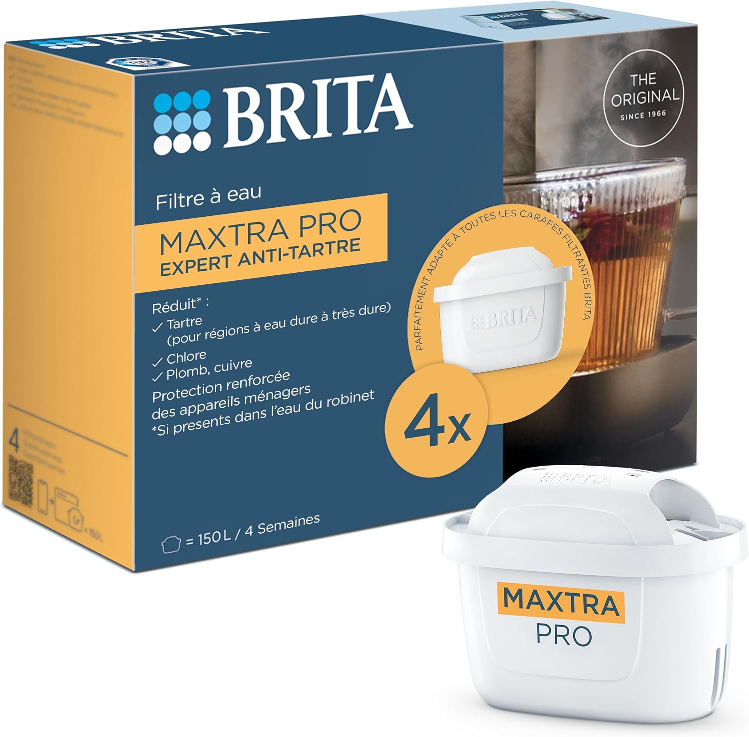 BRITA Wkład filtrujący MAXTRA PRO Hard Water Expert do wody – opakowanie 4 szt. – oryginalny wkład BRITA dla maksymalnej ochrony urządzeń, redukujący zanieczyszczenia, chlor i metale