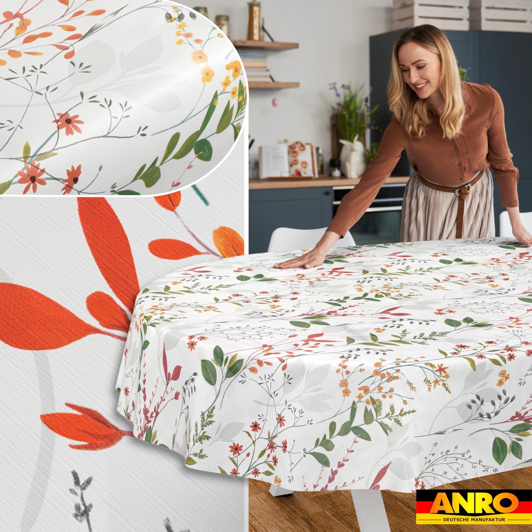 Wachstuchtischdecke Tischdecke abwaschbar Wachstischdecke pflegeleicht wasserabweisend Lotuseffekt Gartentischdecke Natur Oval 180 x 140 cm Schnittkante