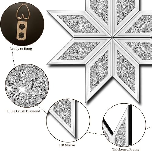 Miniatura 5 de Espejo decorativo de diamante triturado de 2 piezas, espejo de diamante triturado plateado, decoración de pared para sala de estar, dormitorio,