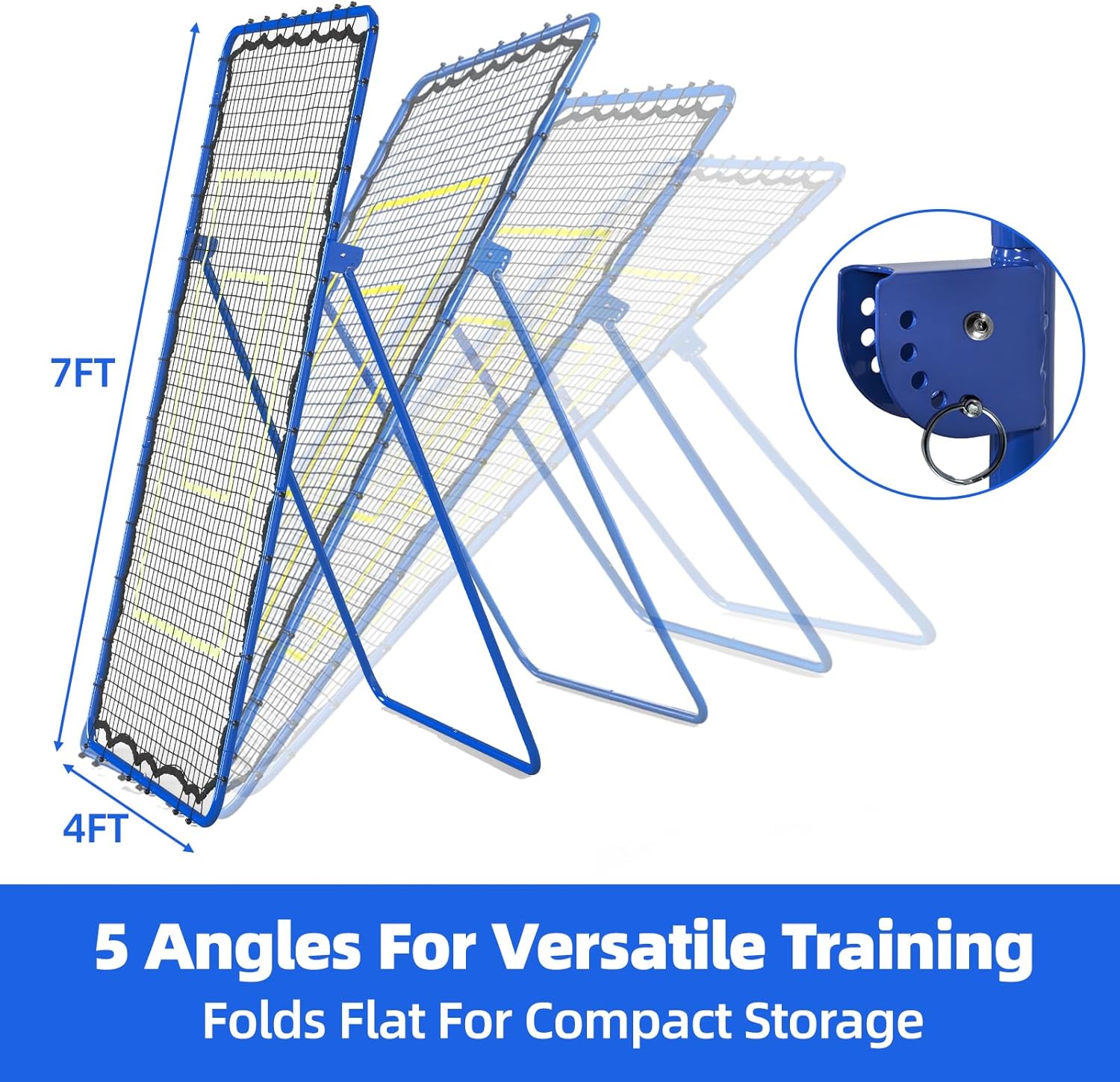 Volleyball Rebounder Net 7x4FT, Steel Frame 5-Level Adjustable Angle Bounce Back Net for Volleyball, Heavy-Duty PE Net with Ground Stakes for Solo Training, Blue