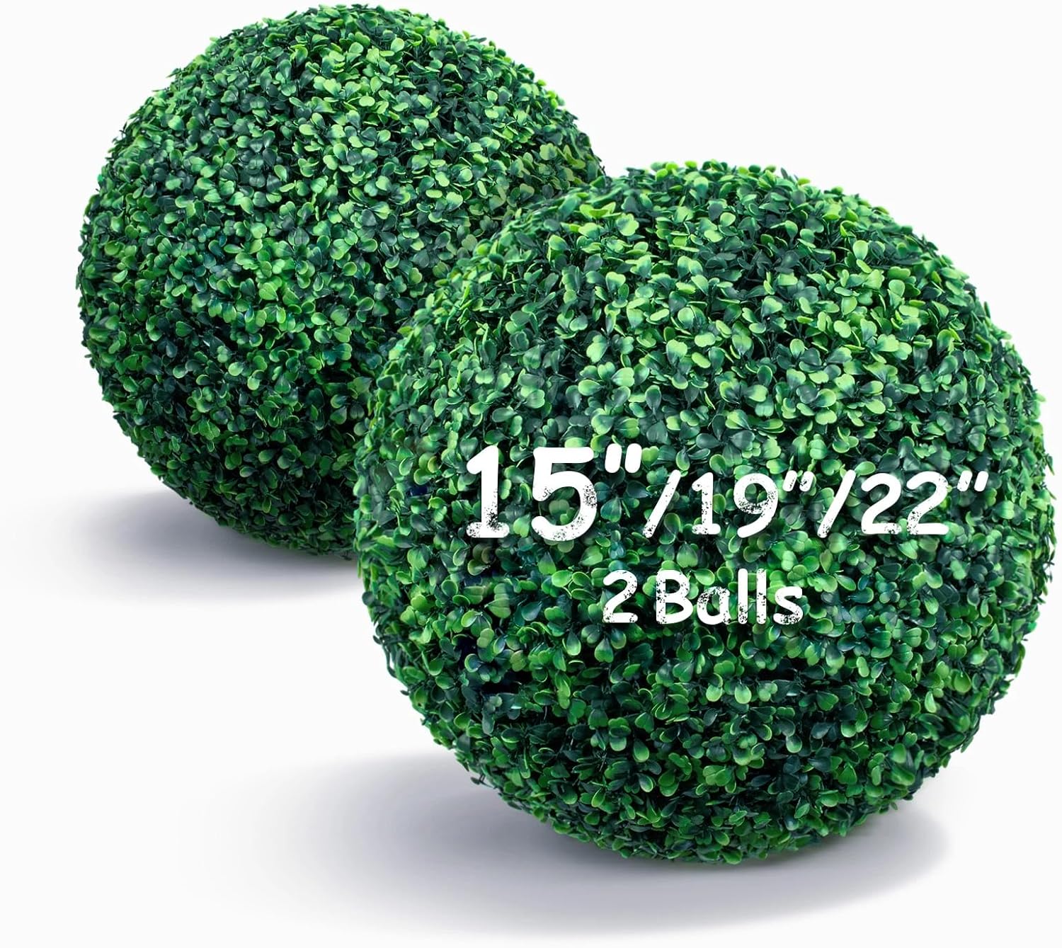 15 Inch 2 Packs Artificial Boxwood Balls Topiary Balls, 4 Layers of UV-Resistant Greenery Balls Indoor Outdoor Garden, Backyard, Patio, Front Door – Assembly Required